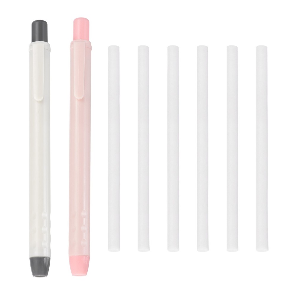 2+6Pcs Retractable Eraser Pen with 6Replacement Refill, Light Blue/Light Green