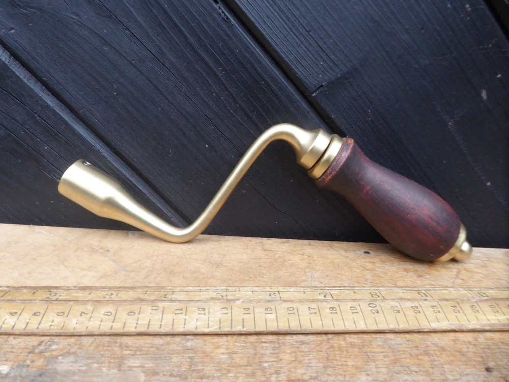Brass crank tool with wooden handle - good quality crank handle tool   (M