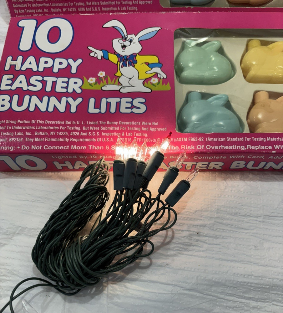 Vintage Plastic Happy Easter Bunny String Lites 2 Boxes NIB