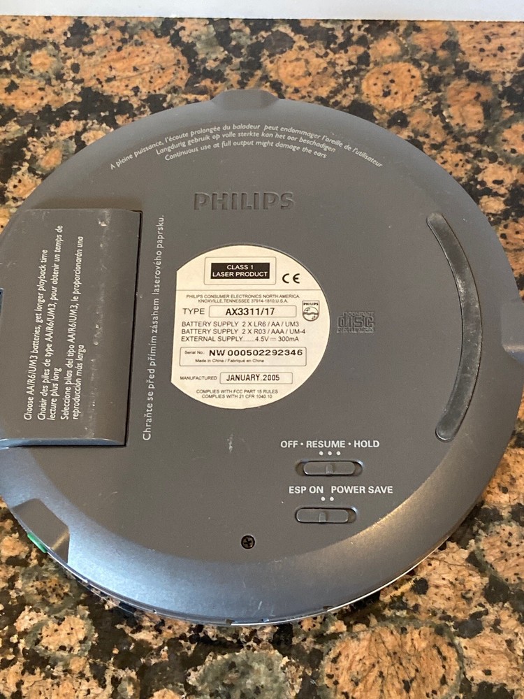 Philips Jogproof Portable CD Player Model AX331/17 Not Tested Blue