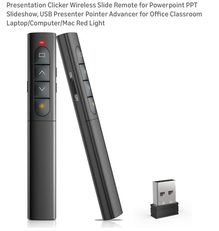 Wireless Presenter Pointer Remote with USB Receiver, Black