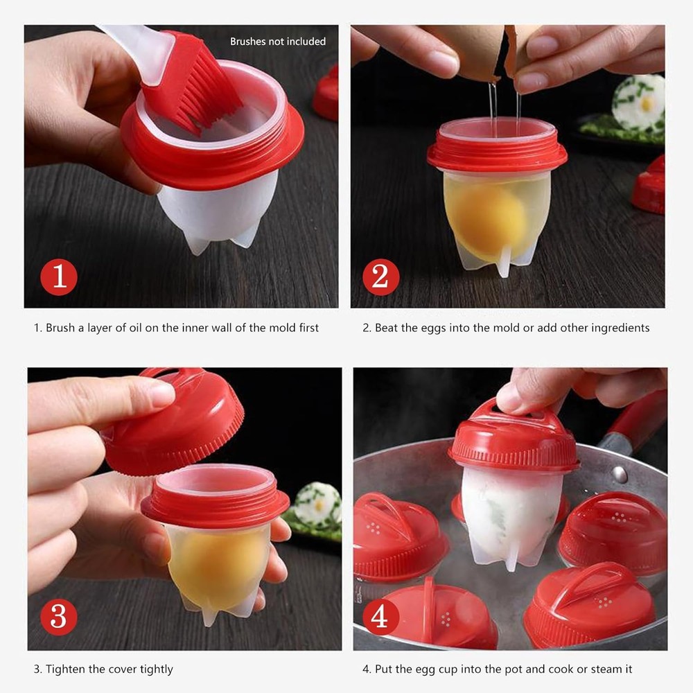 Hard Boiled Egg Maker, 6-Piece Shell-Free Egg Cooker Set, Non-Stick Easy-Clean