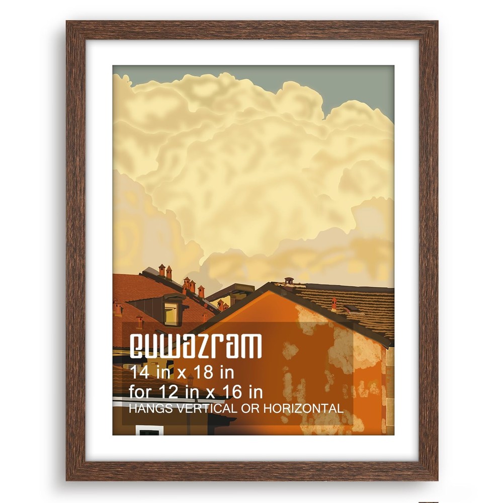 Solid Wood 14x18 Frame - Single Frame, Rustic Walnut 14 x 18 Poster Frame wit...