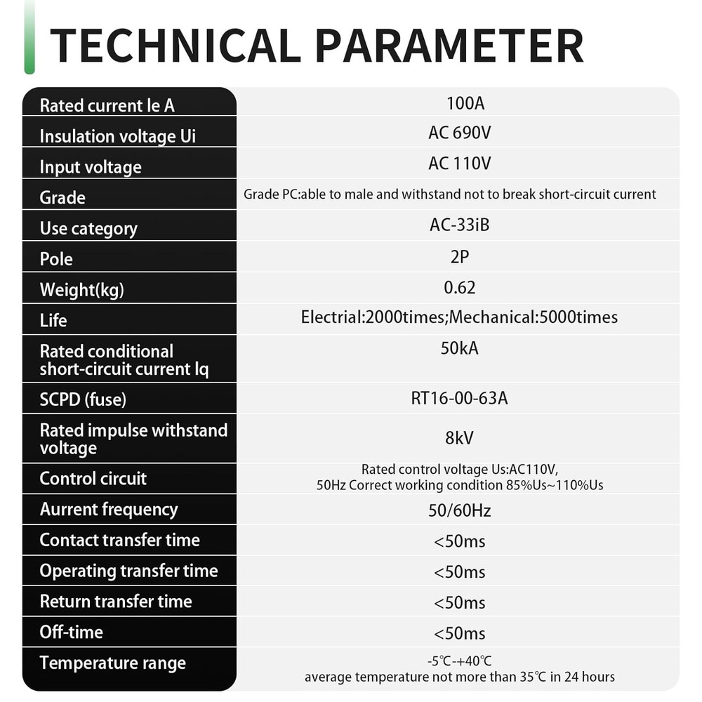 Versatile 2-Pole 100A ATS with Automatic Changeover for Safe Power Supply