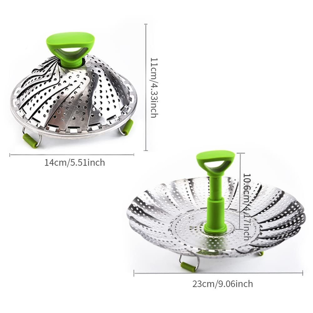 Stainless Steel Expandable Steamer Basket, Adjustable Folding Insert with Han...