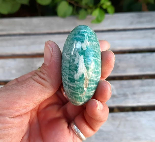 Amazonite Palm Stone L, Communication, Good Luck, Success, Confidence