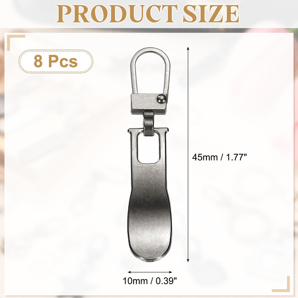 8Pcs Zipper Pull Replacement, Wave Detachable Tiny Zipper Slider, Gray