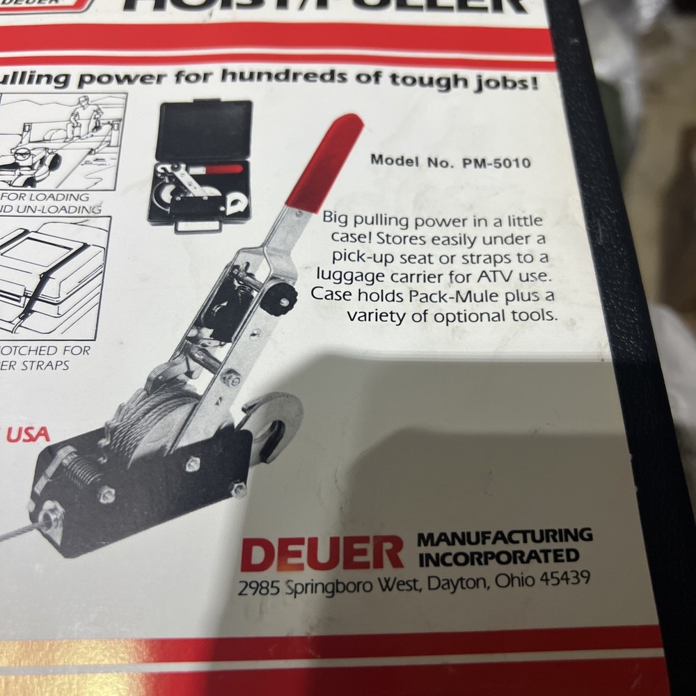 Deuer Pack Mule Portable Hoist/Puller 1000 Lb Capacity New In Box
