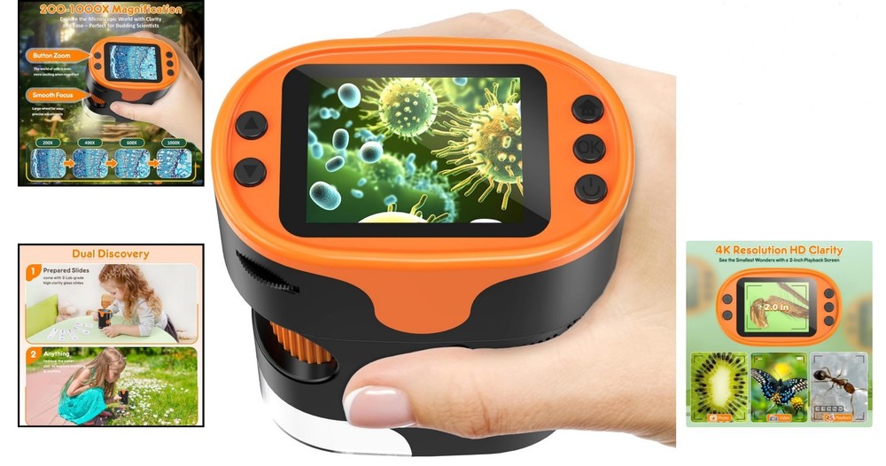 Kids' Educational Microscope - 1000X, Rechargeable & Includes EVA Case & Slides