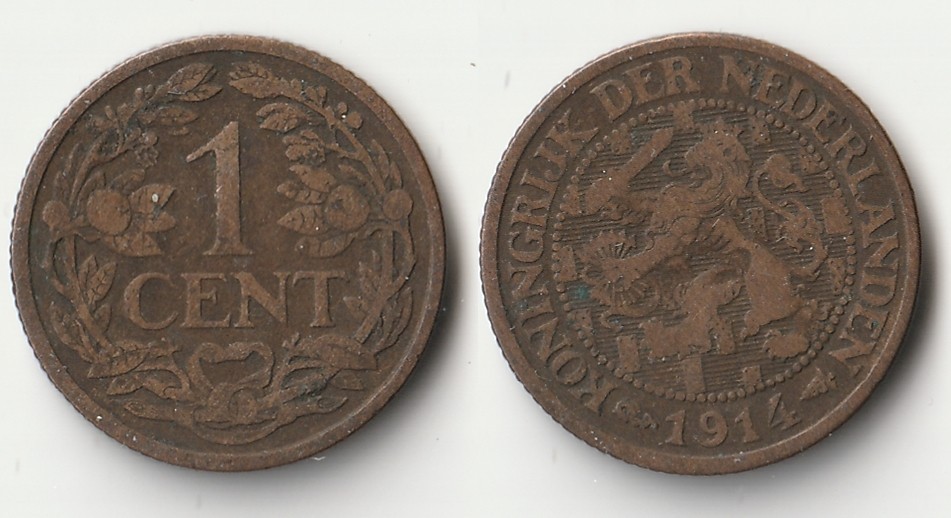 1914 Netherlands 1 cent coin