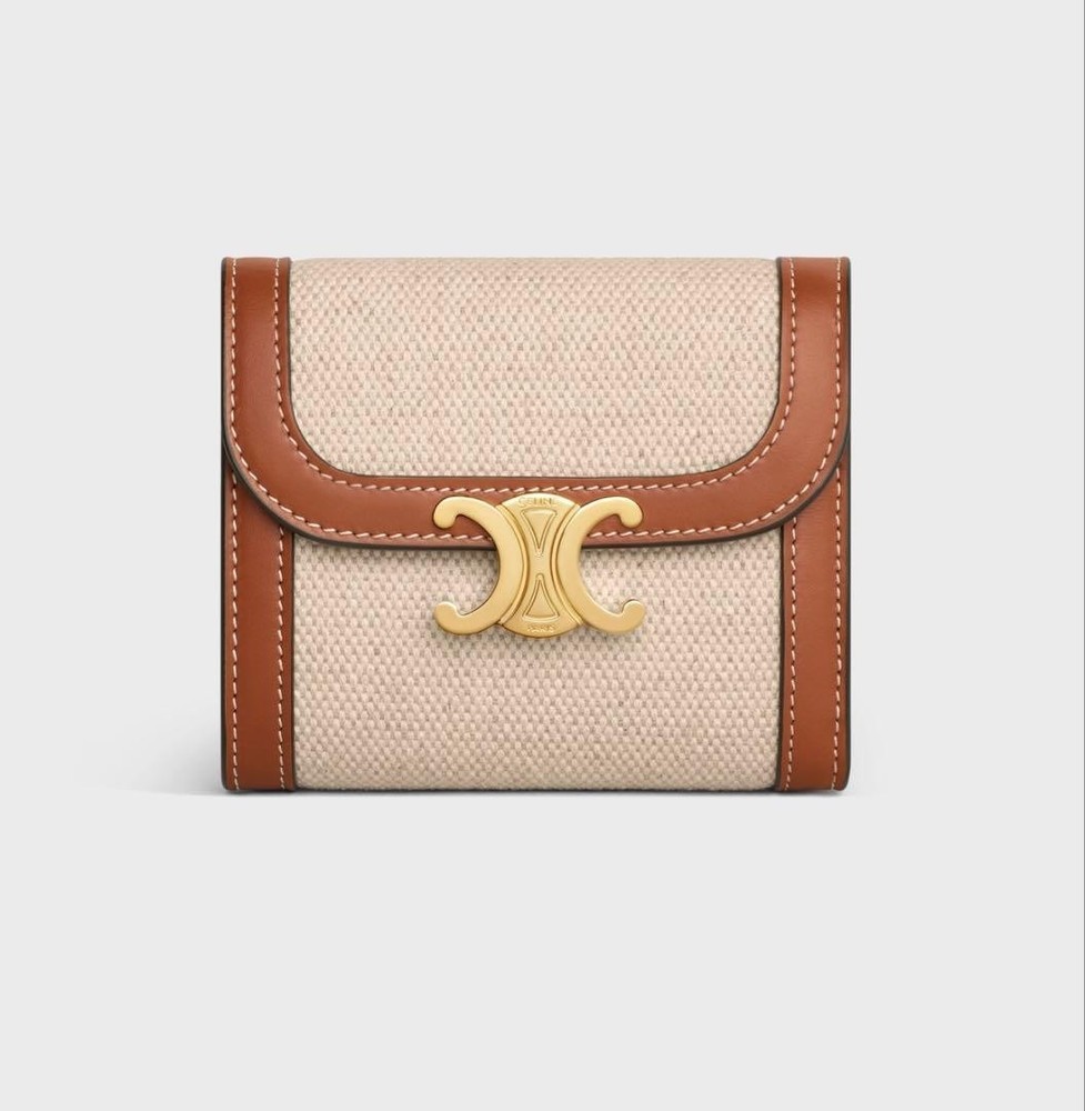 Celine Tri Fold Wallet Beige Canvas From Japan