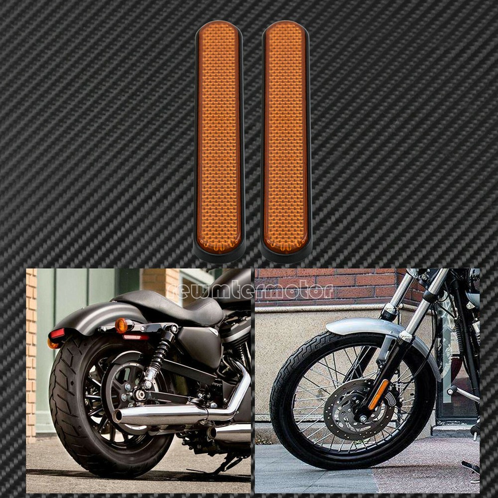 Front Rear Amber Reflector Sticker Saddlebag Latch Fork Fit Harley Low Riders