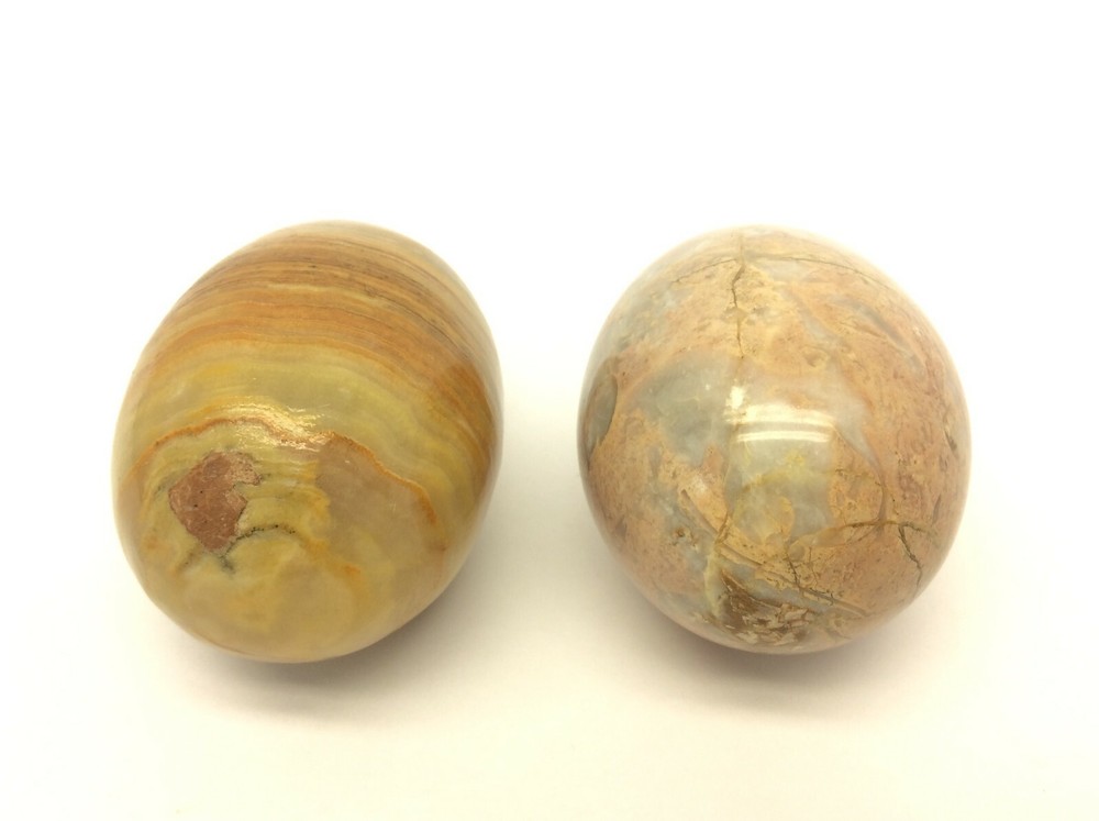 2 Agate Natural Stone Marble Round Eggs Oval Layered Rock Decorative Objects Art