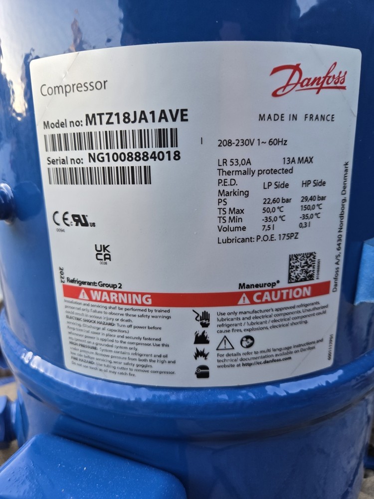 DANFOSS MTZ18JA1AVE 208-230V Compressor, New Open Box