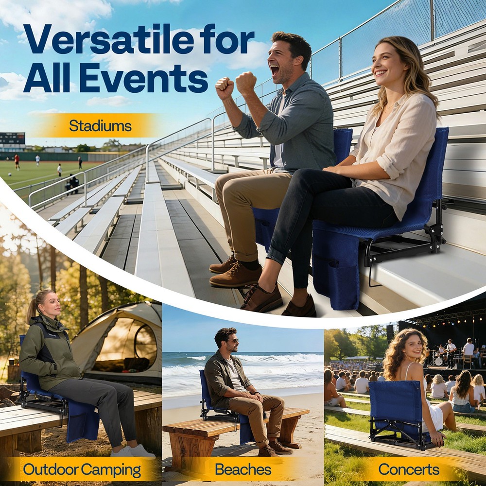 2 Pack Folding Stadium Seats w/ Back Support Portable Bleacher Chairs Cup Holder