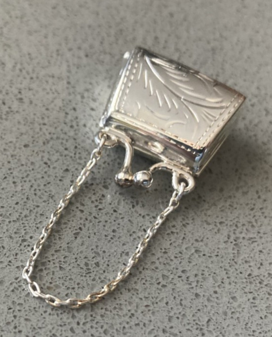 Tiny sterling silver etched purse pill box