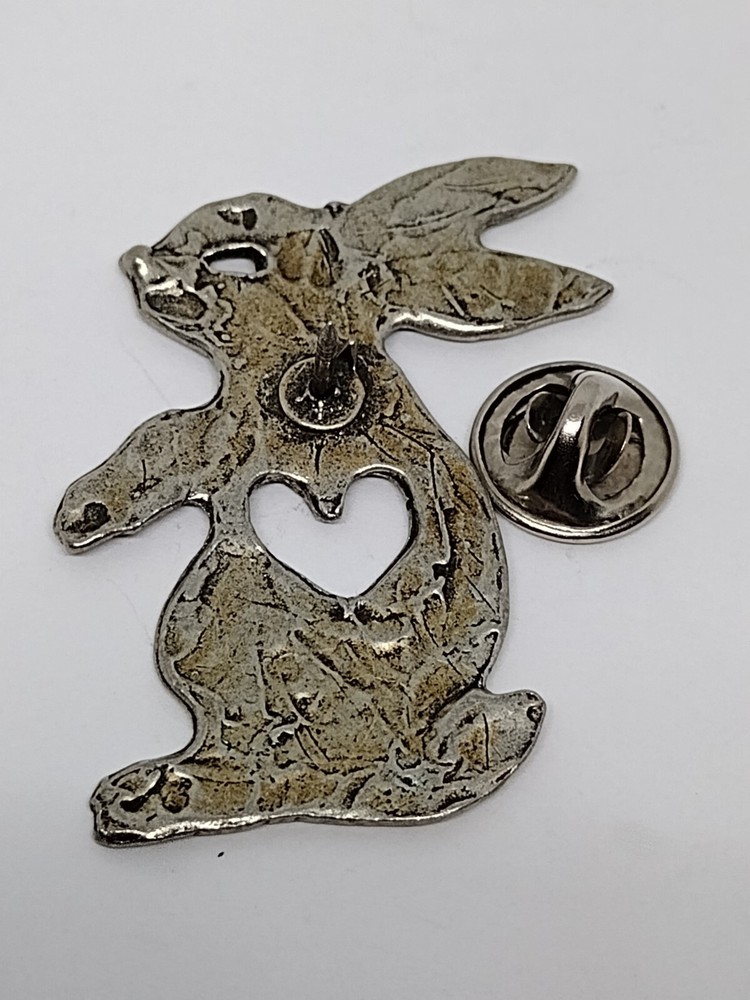 Silvertone Bunny Rabbit Cut-out Heart Lapel Pin
