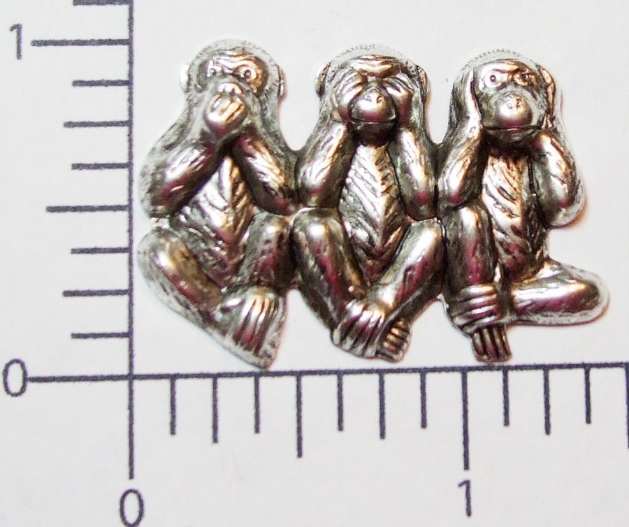 44704         Matte Silver Oxidized Three Monkeys Jewelry Finding