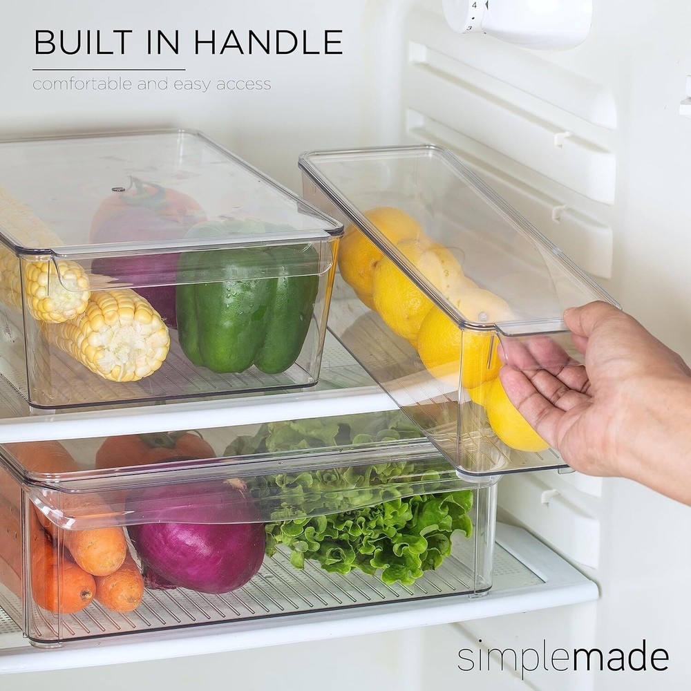 SIMPLEMADE Clear Refrigerator Organizer Bins with Lids - Stackable 3