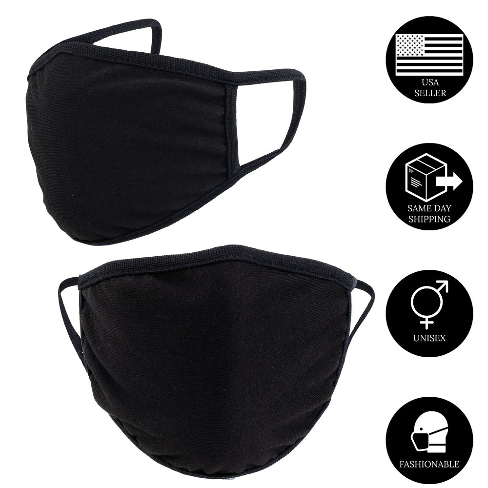 4PCS-Black Double Layer Cotton Face Mask Reusable and Washable