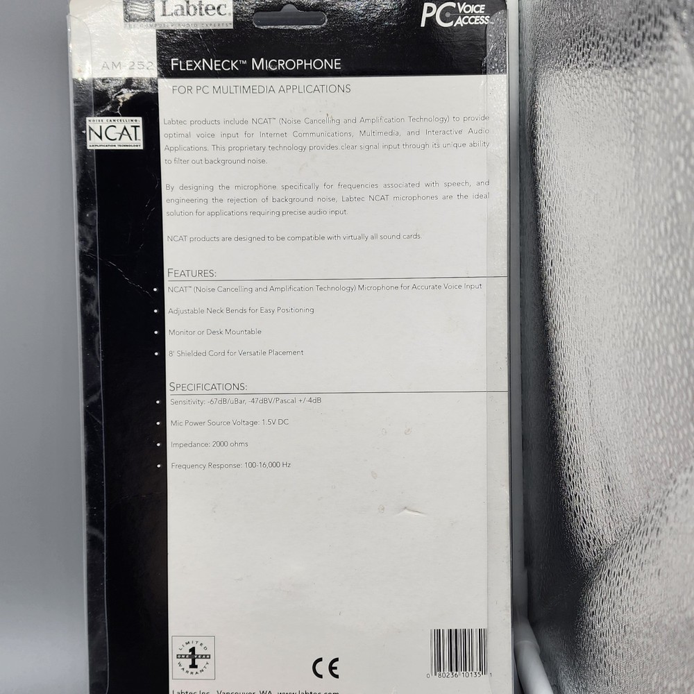 Labtec AM-252 Adjustable Flexneck Microphone For PC Multimedia Applications -NEW