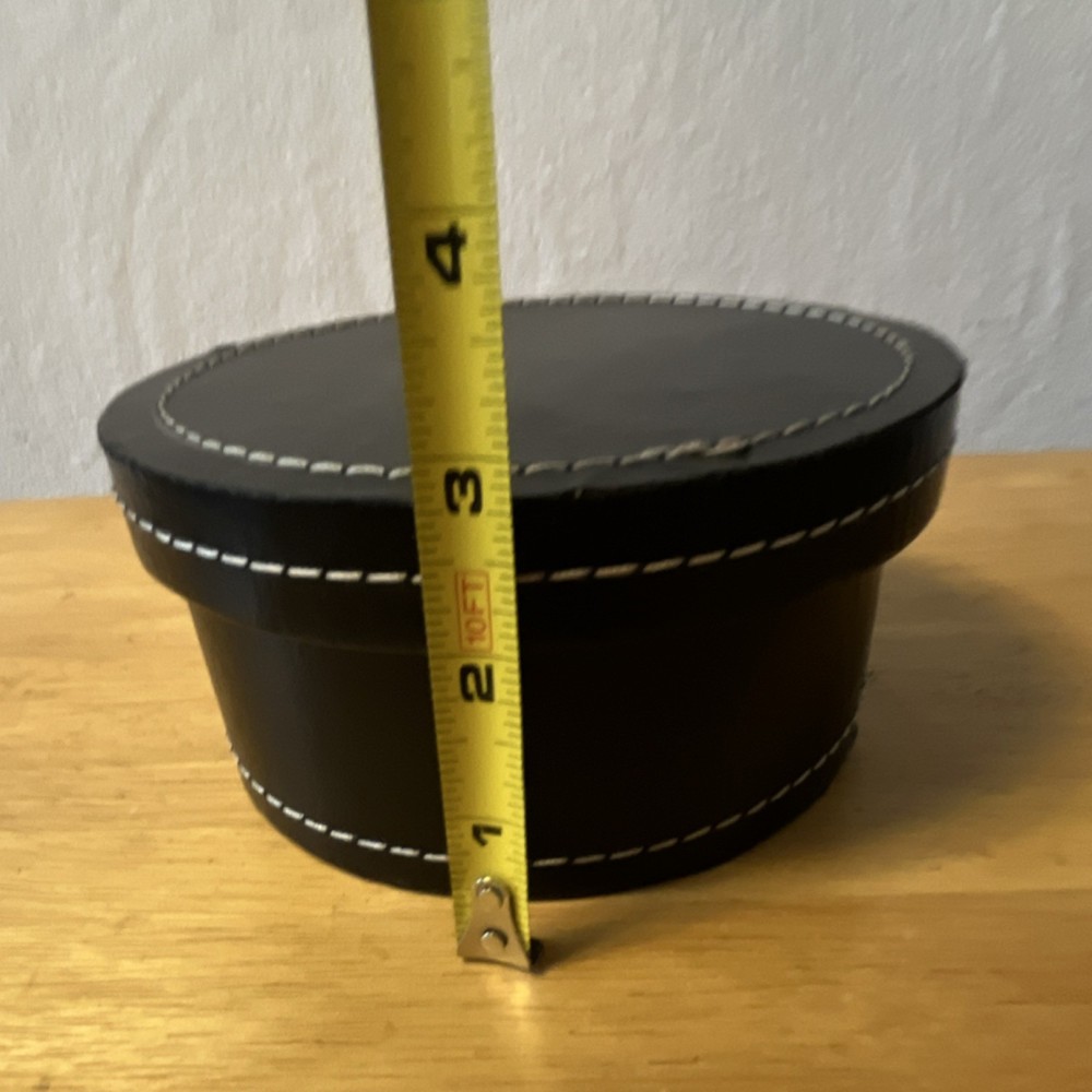 Set of 3 Black Leather Round Nesting Boxes with Lids, Stackable, Large to Small