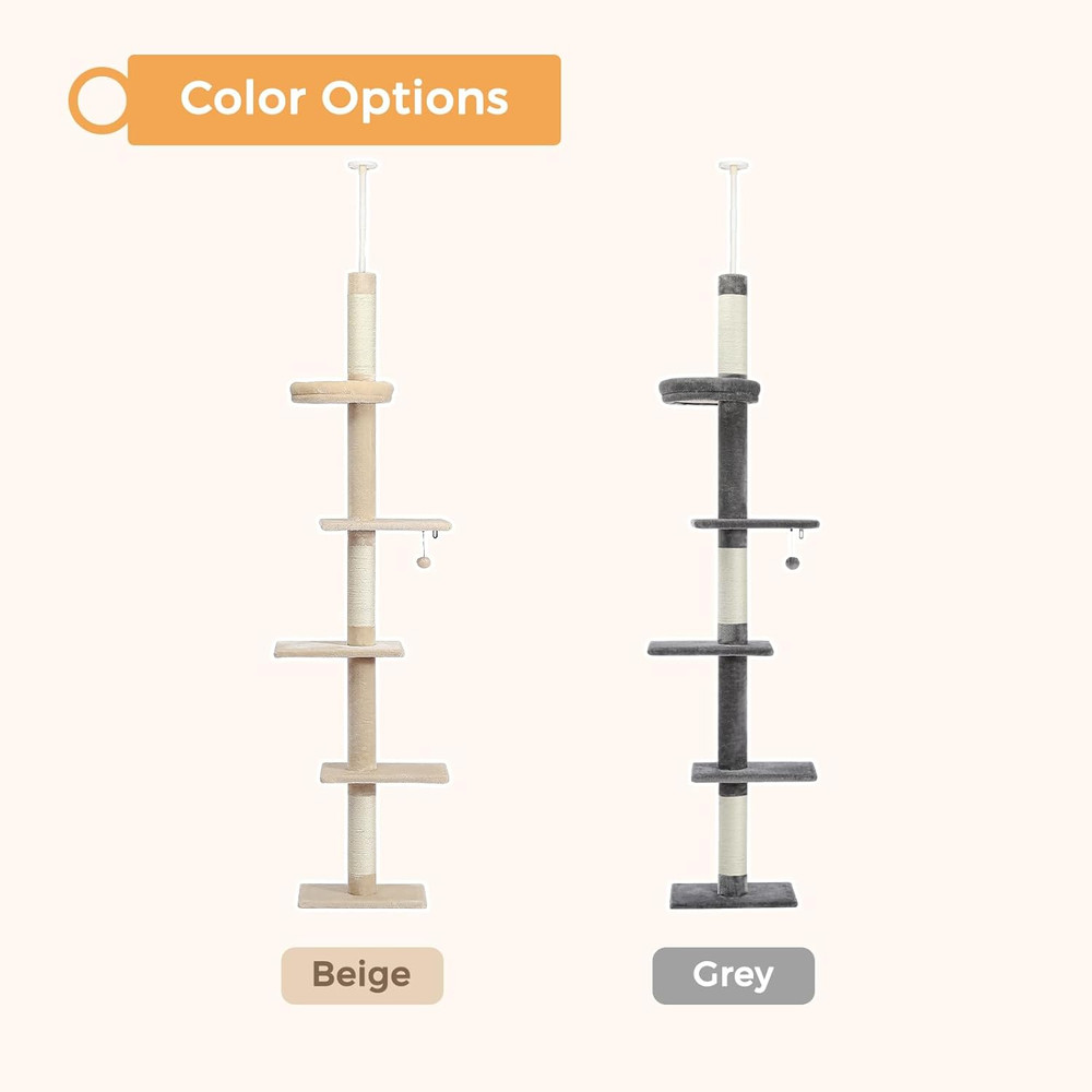 Adjustable 5-Tier Cat Tree with Scratching Post & Cozy Bed - Beige