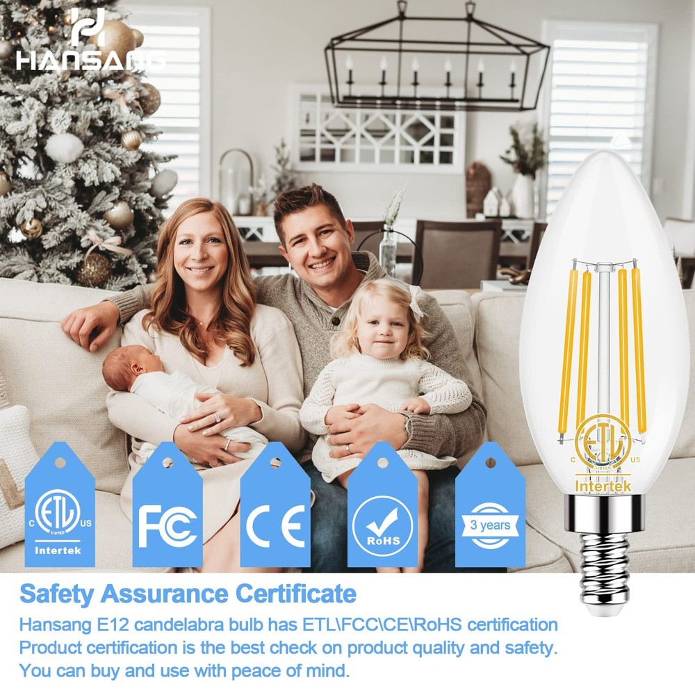 E12 LED Bulb 5000K Bright Daylight, 40W Equivalent Type B Bulbs with Small Can