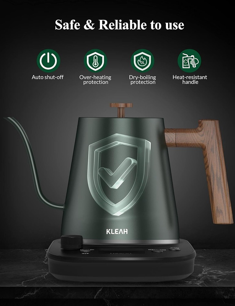 KLEAH Gooseneck Electric Kettle with Temperature Control, 0.8L, Auto Shut Off