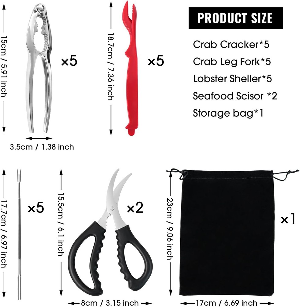Crab Crackers and Tools,18-Pieces Seafood Tools Set Includes 5 Crab Crackers, 5