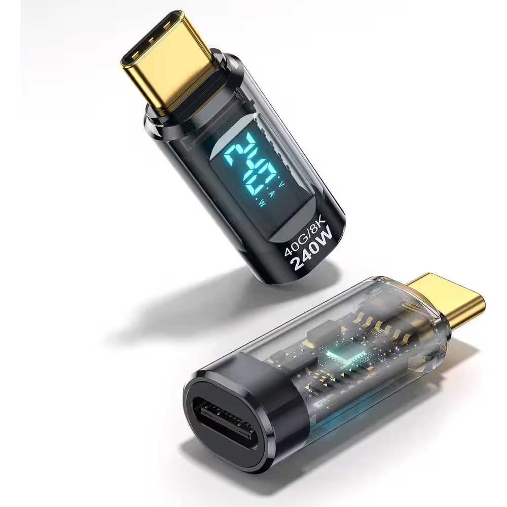 240-Watt USB C Power Meter Tester with LED Display, 40 Gbps Data Transfer, 2-Pac