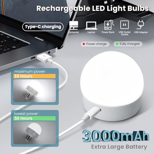 Rechargeable Battery Operated Light Bulbs with Remote 2 Pack White