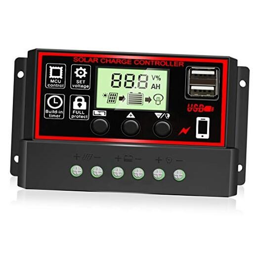 [Upgraded] 30A Solar Charge Controller, Black Solar Panel 30A PWM-Black&Red