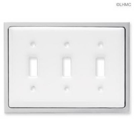 Triple Switch Wall Plate - White Ceramic with Chrome