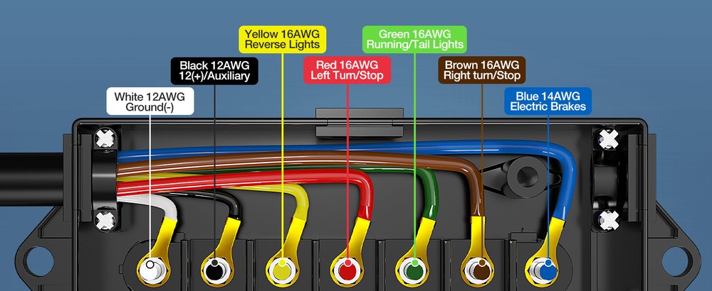 MICTUNING 8ft Trailer Cord 7 Way Plug Inline Junction Box 7-Pole Wiring Harness