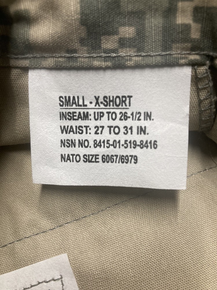 ACU Combat Uniform Trousers Small X Short NOS