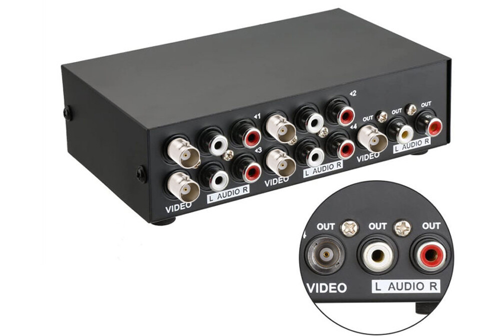 4-Way Composite BNC RCA Video Audio Selector Switcher