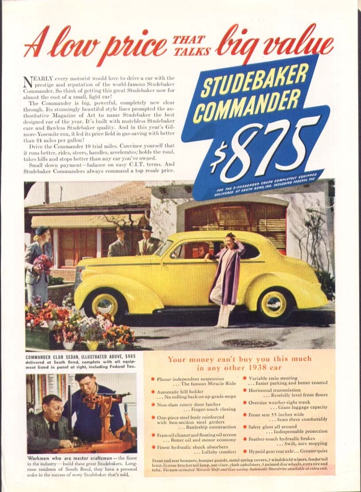 A low price talks big value Studebaker ad 1938