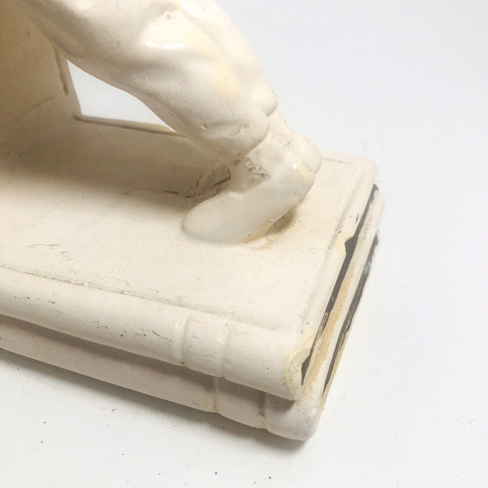 Vintage Chalkware Bookend MCM Chinese Boy Kneeling Plaster 9"