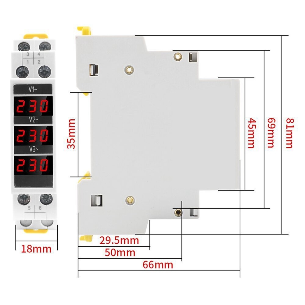 Modular LED Digital Three-Phase Voltmeter for Din Rail Voltage Meter7519