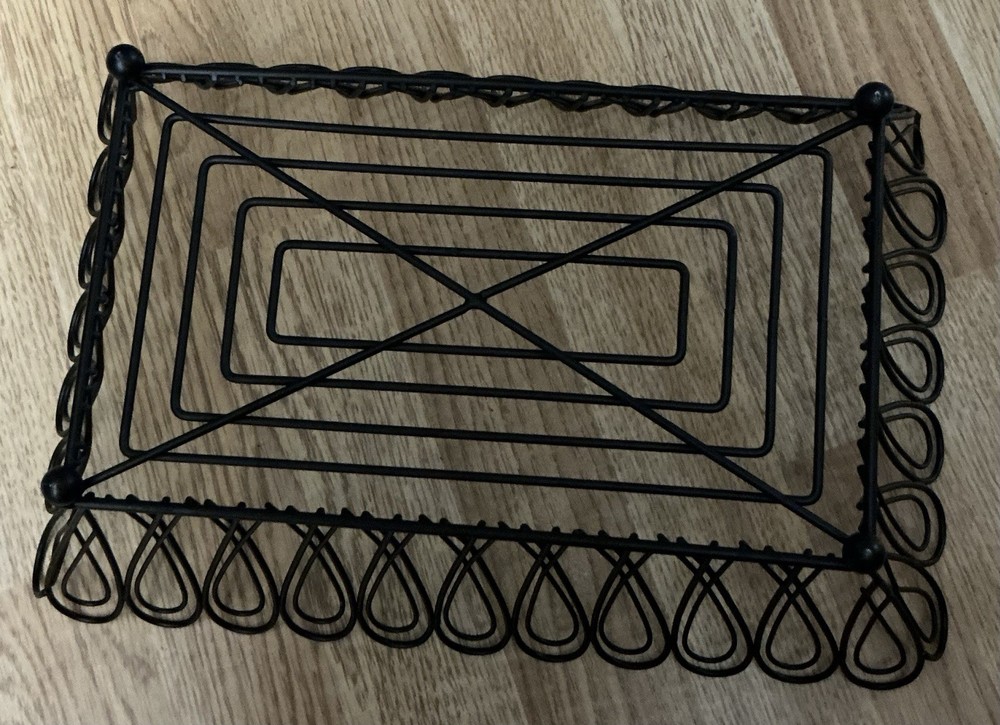 Rectangular Decorative Black Metal Footed Basket Medium Size New