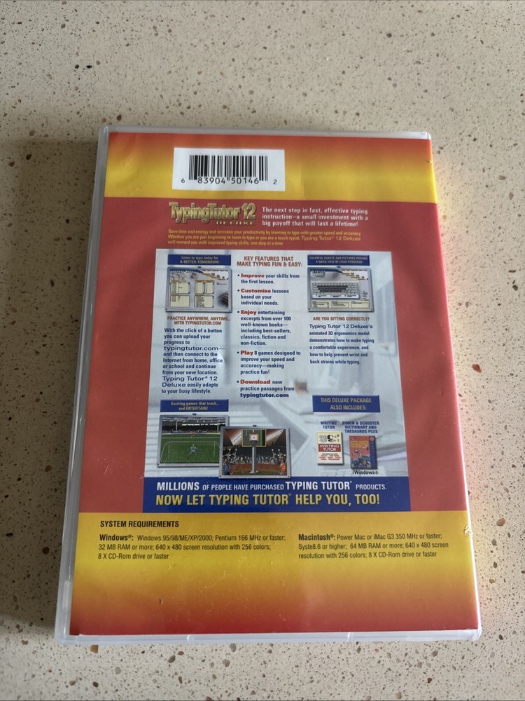 Typing Tutor 12 Deluxe Interactive Typing Tutorial CD Rom PC Windows Mac 2002