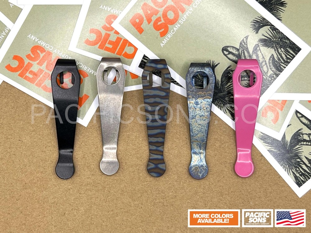 Titanium Deep Carry Conversion Clip For Spyderco Wire Clip Knives - Stone Washed