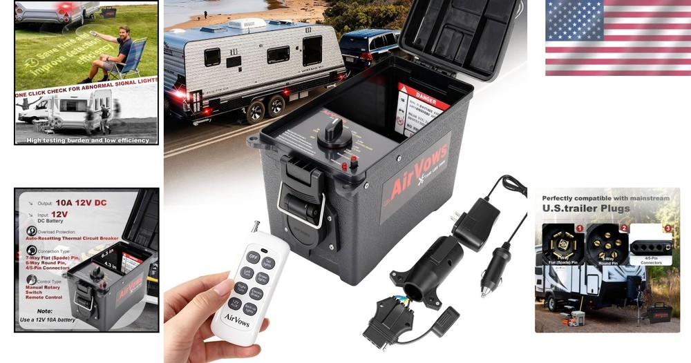 Trailer Light Tester with Remote Control Function,7-Way Flat Spade Pin,6-Way ...