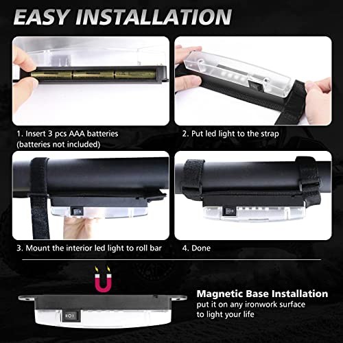 UTV Dome Light Rechargeable Interior Light Universal Roll Bar Mount LED White