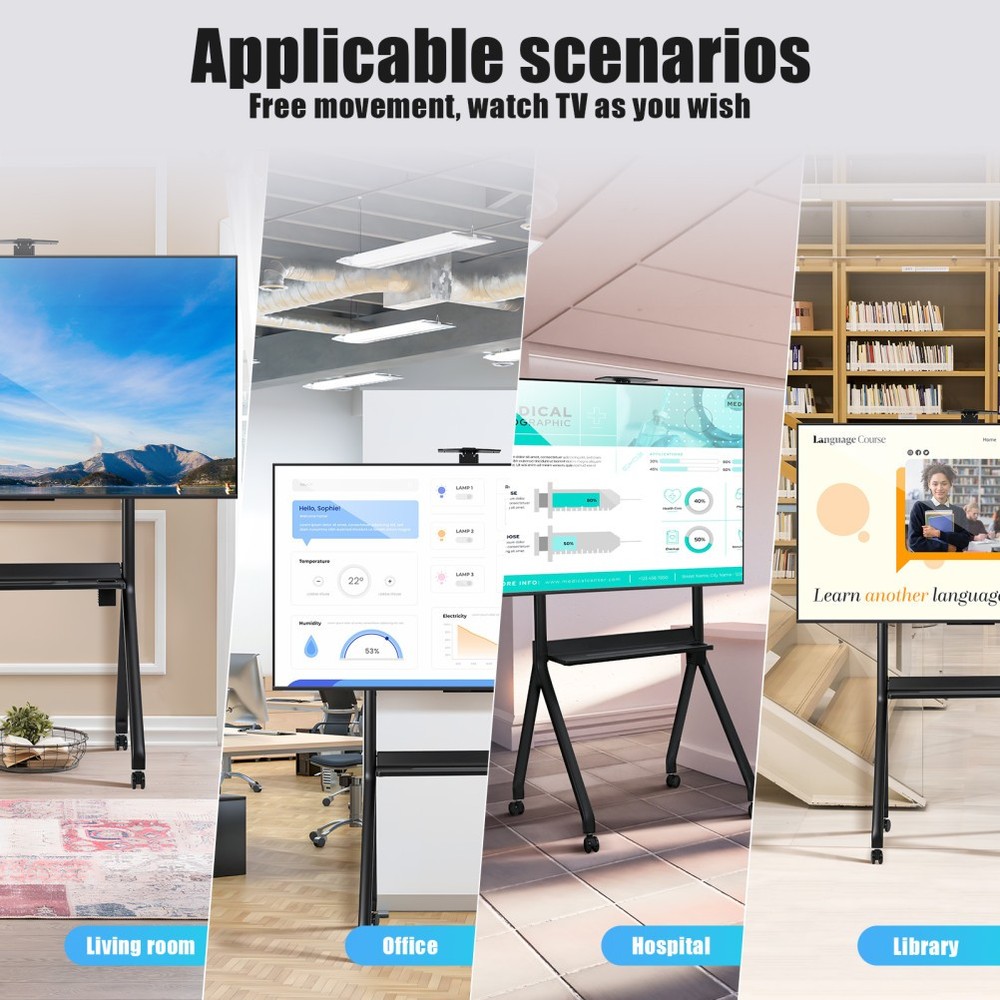 Smart Board Stand for 42"-86"Interactive Whiteboard Mobile Lockable Wheels Black
