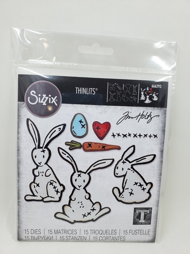 TH1 Sizzix Tim Holtz Thinlits Bunny Stitch Easter Rabbit Bunnies Dies 666293