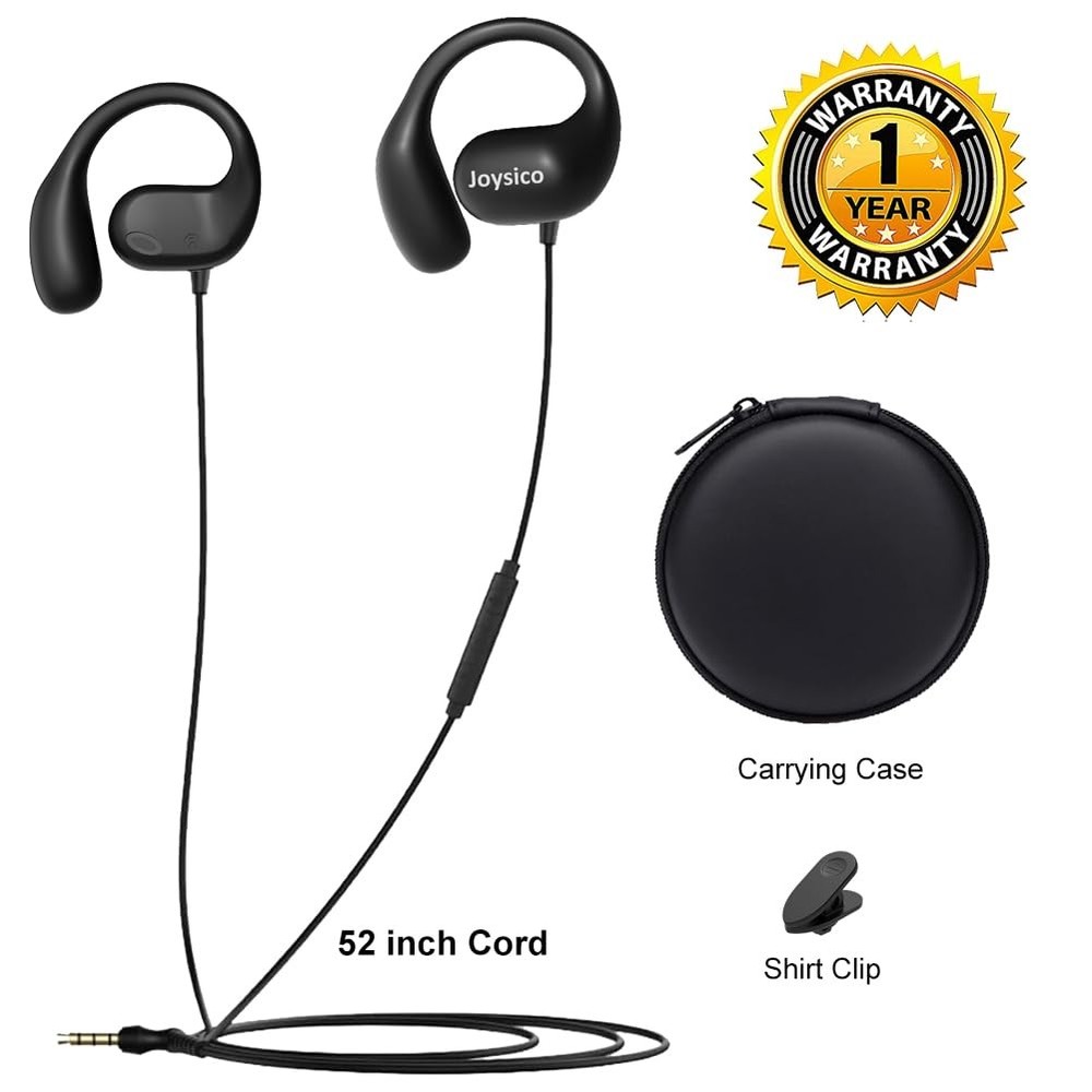 Joyico Wired Open Ear Headphones with Microphone, Volume Control, Wrap Black