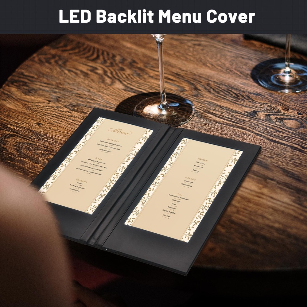 WeChef LED Back Lit Light Menu Holder Cover Folding Double Panel Fits 5"x11"