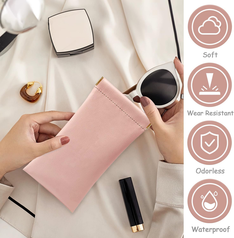 Glasses Case 2 Pack, Soft Portable Squeeze Top Eyeglass Case, PU Leather Sunglas
